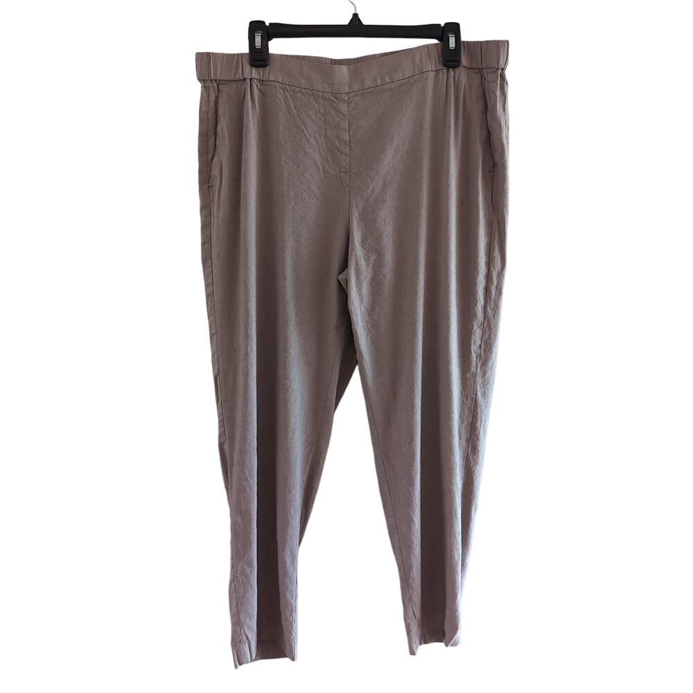 J. Jill Brown Linen Stretch Straight Leg Pull On Pants Size Large Tall